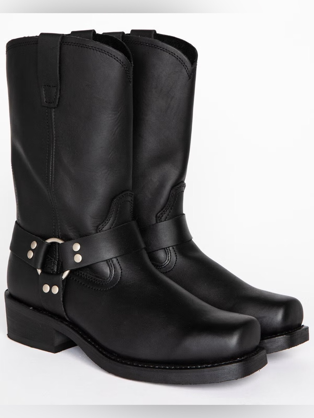 Cody James Men’s Black Pull-On Leather Square Toe Harness Motorcycle Boots 13M